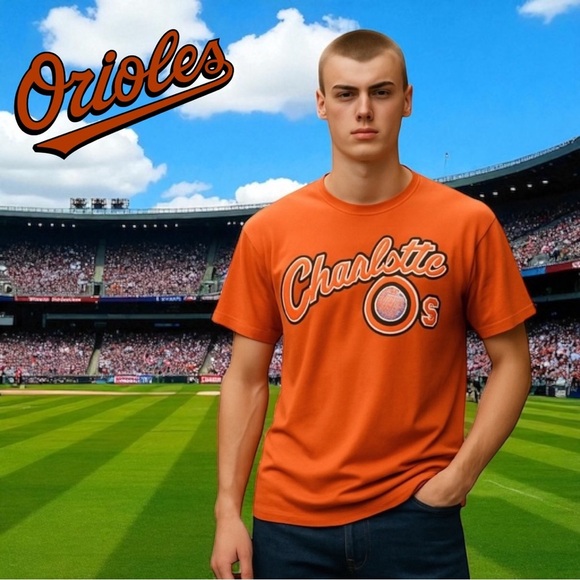Ebbets Field Flannels Orange Short Sleeve Tee Orioles Design - Picture 1 of 11